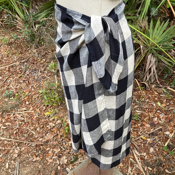 80s/90s Buffalo Monochrome Plaid Linen Wrap Maxi Skirt - Picture 7 of 11